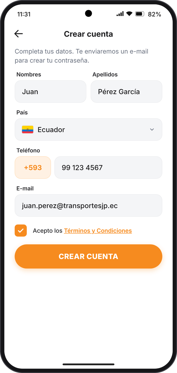 Formulario para crear una cuenta gratis en la APP VIGILO GPS