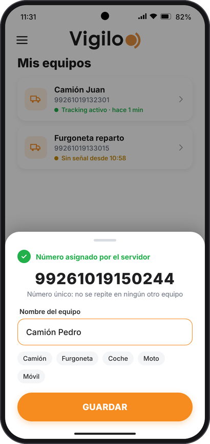 Cadastro de um dispositivo com seu número atribuído