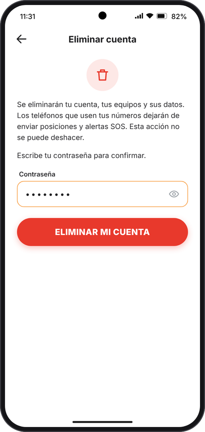 Tela Excluir conta