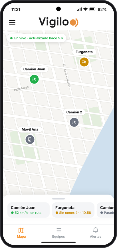 Mapa com os celulares em tempo real