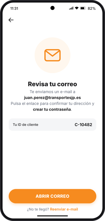 Tela Verifique seu e-mail com o ID de cliente