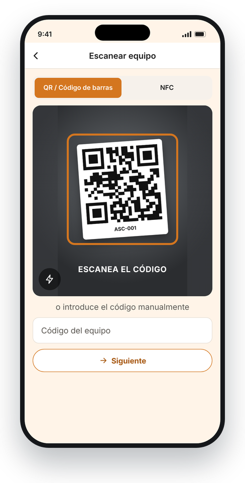 Scanning an equipment QR code