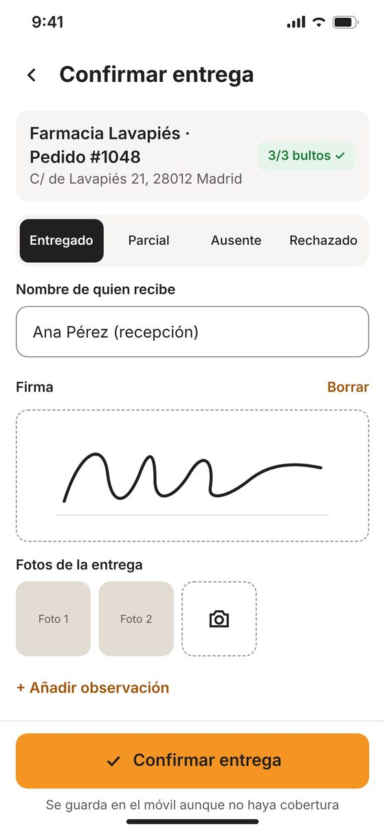 Confirmar entrega com assinatura e fotos