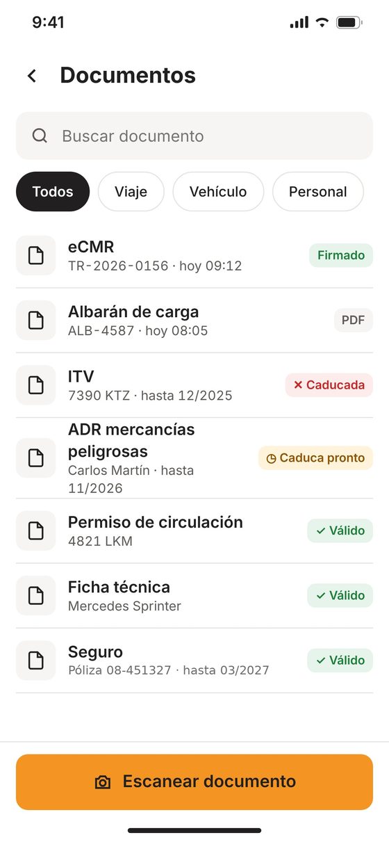 Trip, vehicle and driver documents