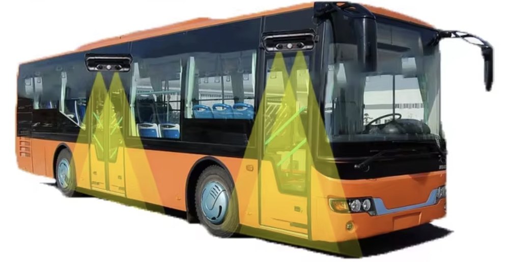 Ônibus com contadores de passageiros instalados sobre as portas
