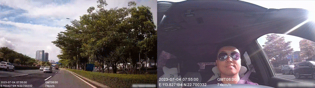 Video en vivo desde el vehículo: cámara frontal y cámara interior